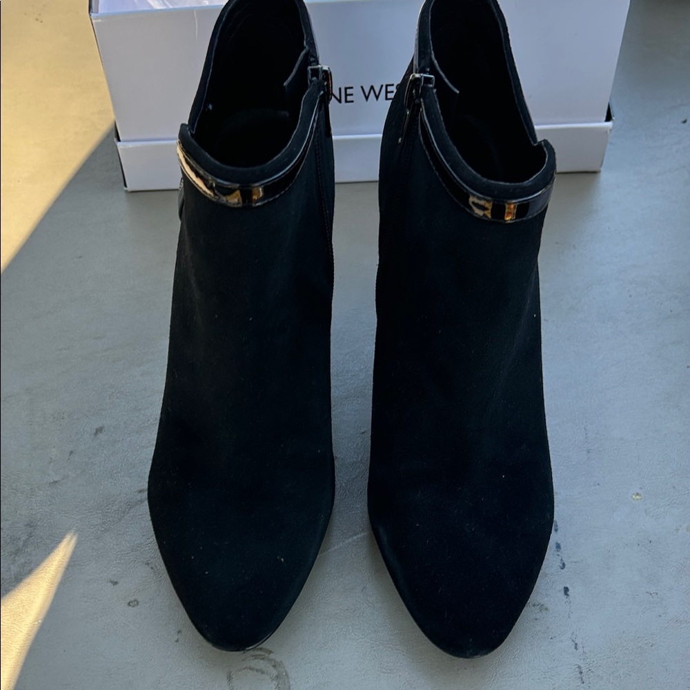 Nine West Black Ankle Boots with Gold Accent